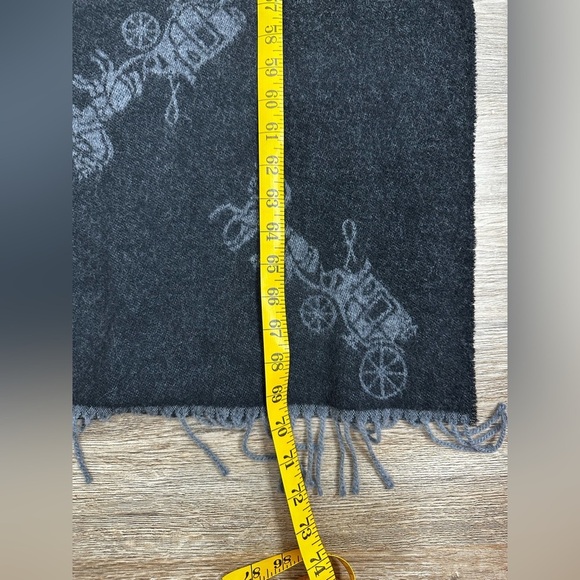 Coach Wool & Cashmere Horse And Carriage Oversized Muffler F76387 Black Gray - Picture 8 of 9